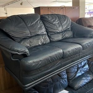 Blue Leather 3 Seater Sofa (Ref: 30275)