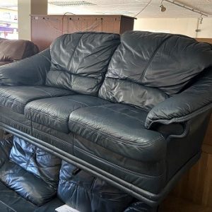 Blue Leather Double Sofabed (Ref: 30276)