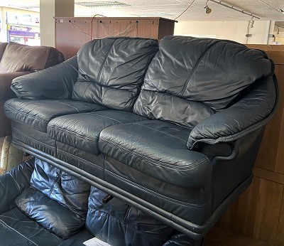 Blue Leather Double Sofabed (Ref: 30276)